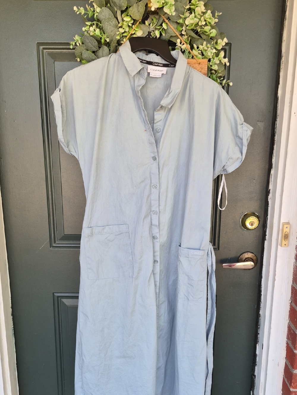 Soft Light Blue Button-Front Shirt Dress